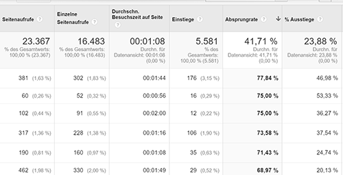 Auswertung: Absprungrate, Nutzerverhalten