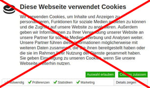 Cookie-Banner: Falsch - vorausgewählte Einstellung