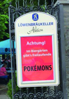 Freilaufende Pokémon im Löwenbräukeller-Biergarten