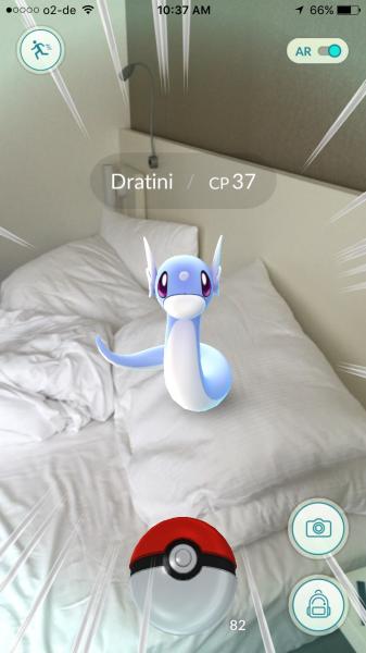 Dratini - Pokemon im Hotelbett (Foto: © Bianca Delbao)